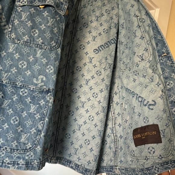 Louis Vuitton Supreme Mens Monogram Barn Chore Jean Jacket 50 US XL Blue Denim - Picture 3 of 6